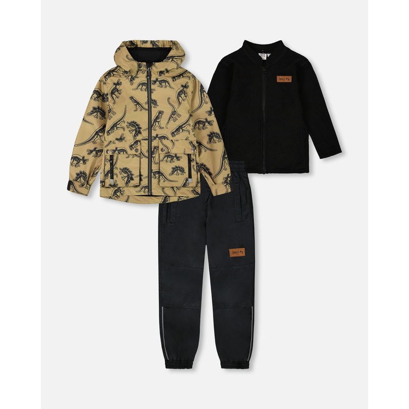 3-In-1 Mid-Season Outerwear Set Black Dinosaur On Beige Background