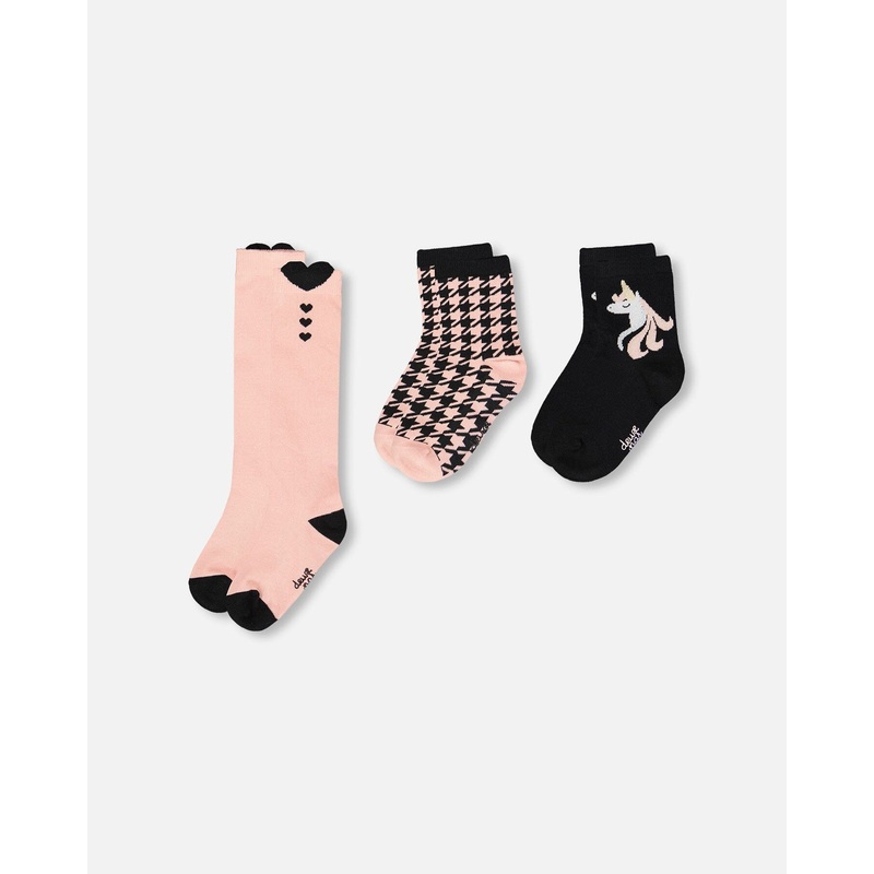 3-Pack Knit Socks Black And Pink