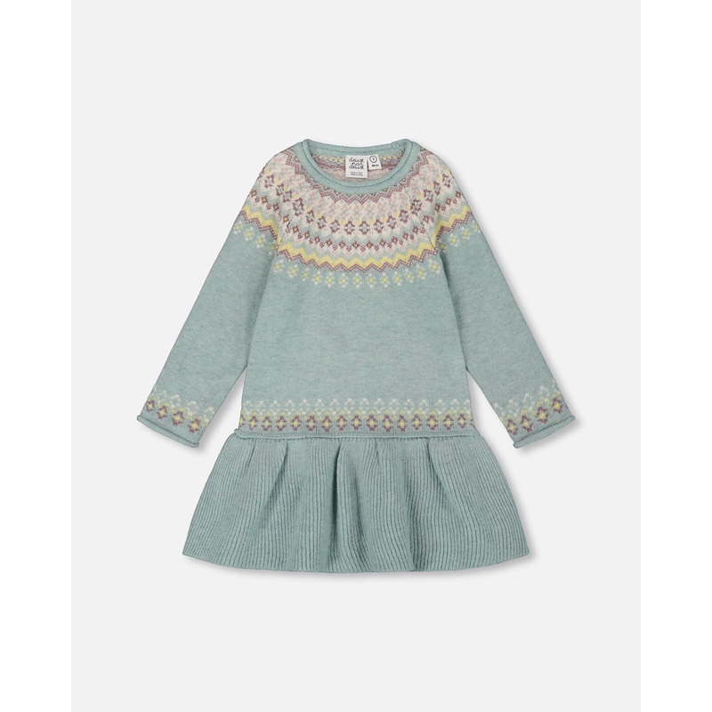 Jacquard Sweater Dress With Ribbed Skirt Jade Green