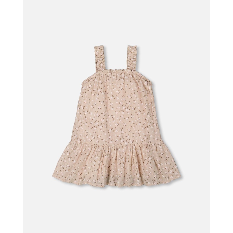 Printed Eyelet Dress Beige And Small Flowers