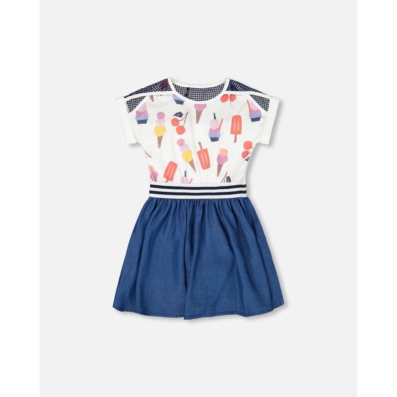 Bi-Material Organic Cotton And Chambray Dress Multicolored And Denim