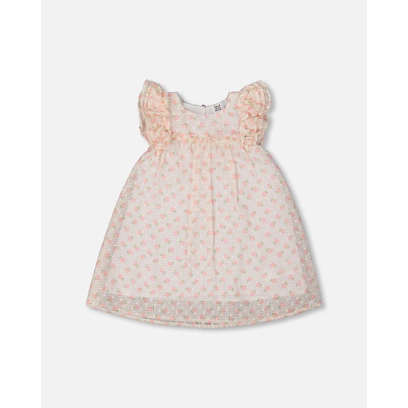 Printed Dress With Frills Pale Pink And Flowers