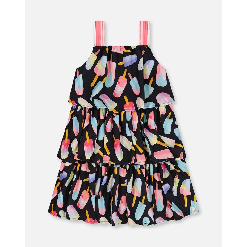 Printed Tiered Dress Ice Lollipops And Black