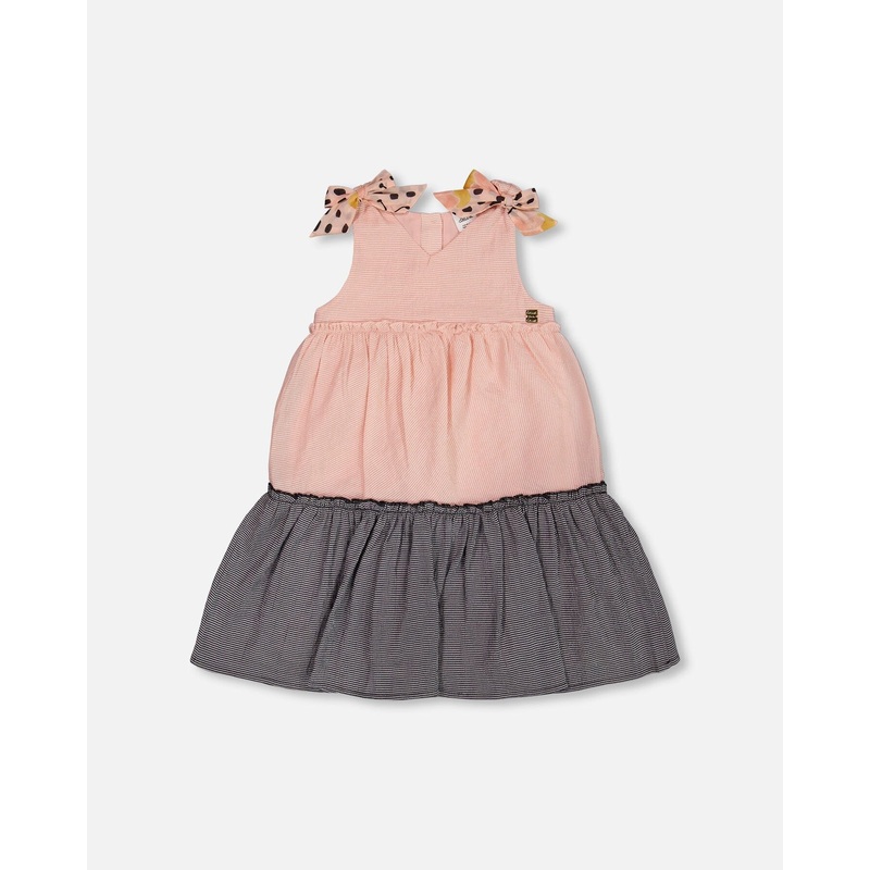 Tiered Dress With Bows Pink And Black