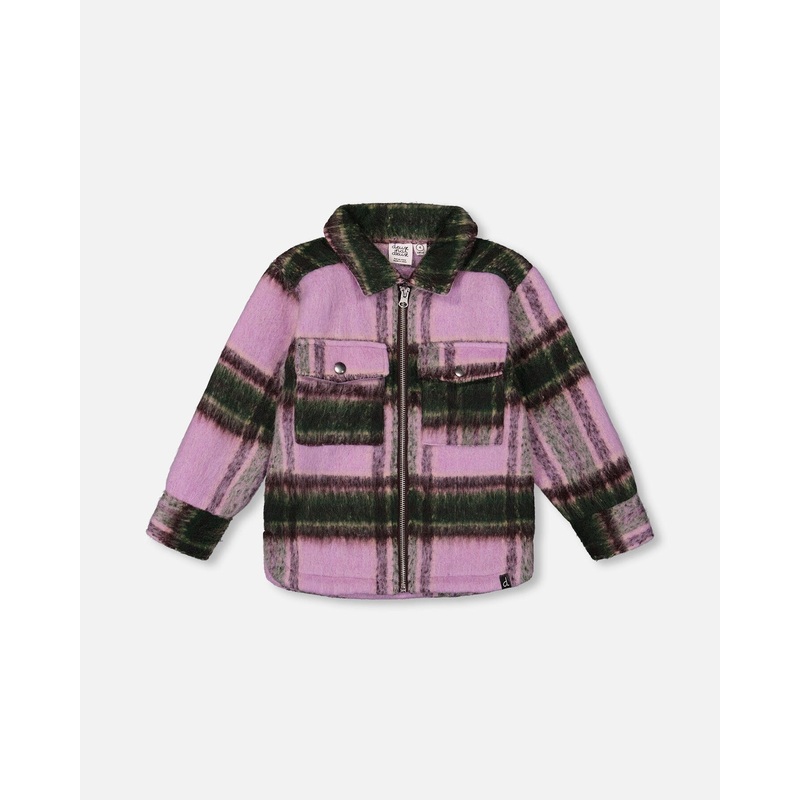 Zipped Plaid Overshirt Mauve And Green