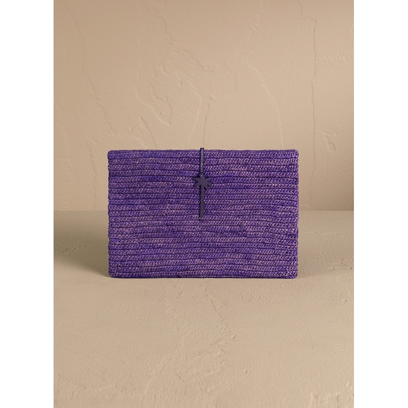 Raffia Clutch Leather Palm Lavender