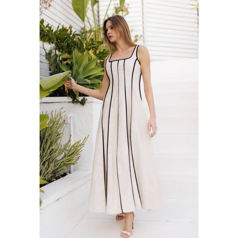 Contrast Linen Maxi Dress S