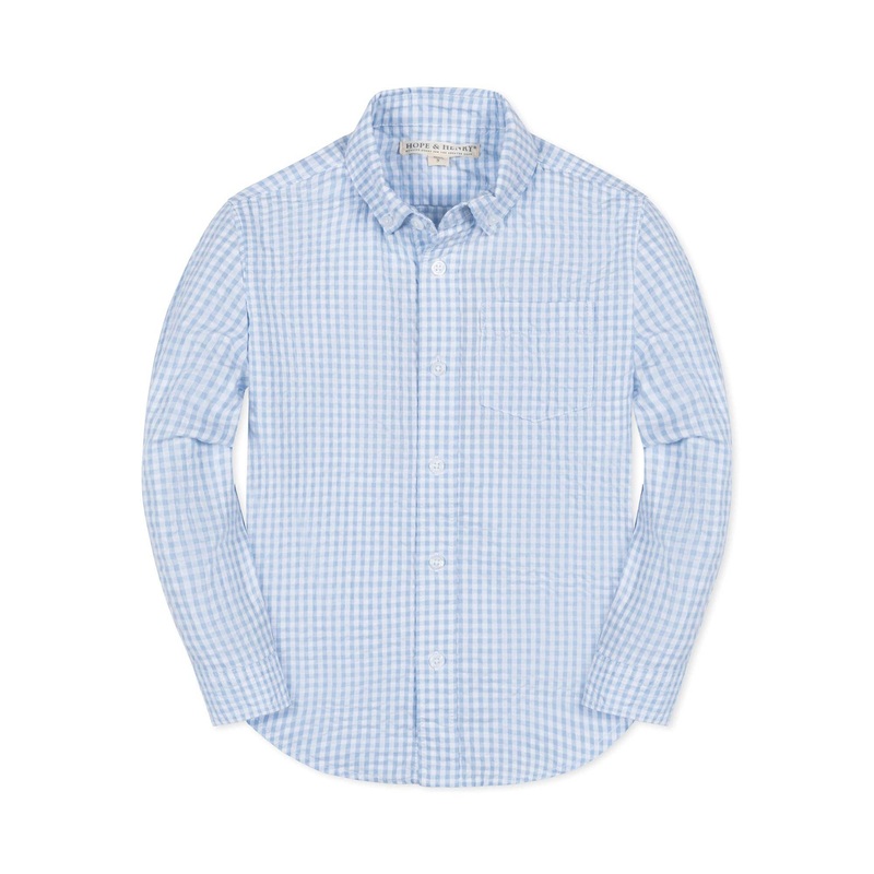 Hope and Henry – Organic Seersucker Shirt Small Classic Blue Gingham