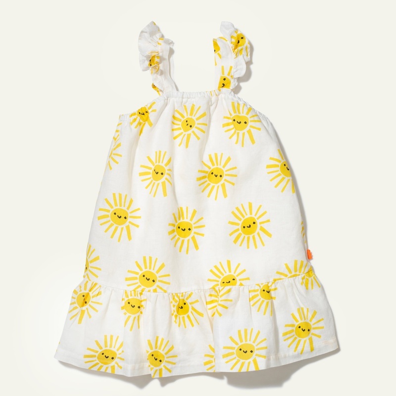 Linen Sun Kid Ruffle Dress 02Y Natural/Yellow