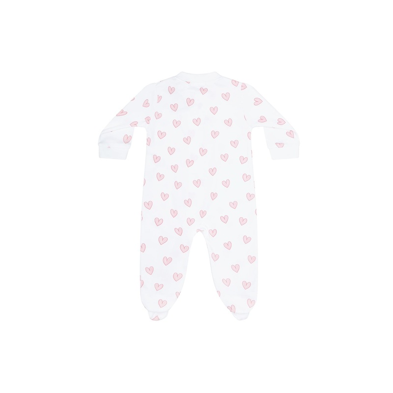 Pink Heart Print Zipper Footie Pink New Born