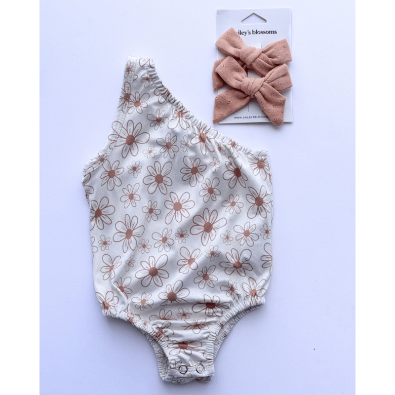 Adley One Shoulder Leotard  – Ivory with Flower 0-3months