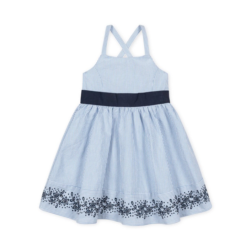 Hope and Henry – Organic Embroidered Special Sundress Blue Seersucker 5