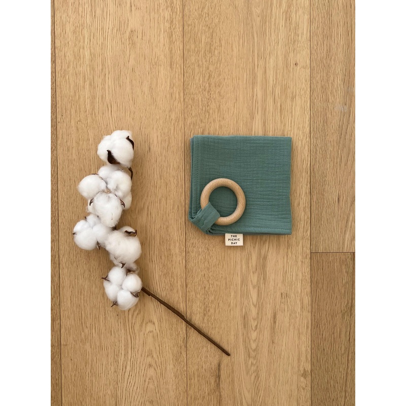 Organic Cotton Towel with Teething Ring Matcha