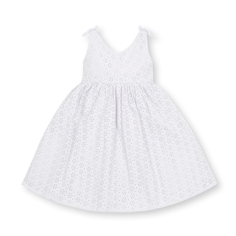 Hope and Henry – Bow Shoulder Organic Swing Dress – Baby White Eyelet 12-18 Months