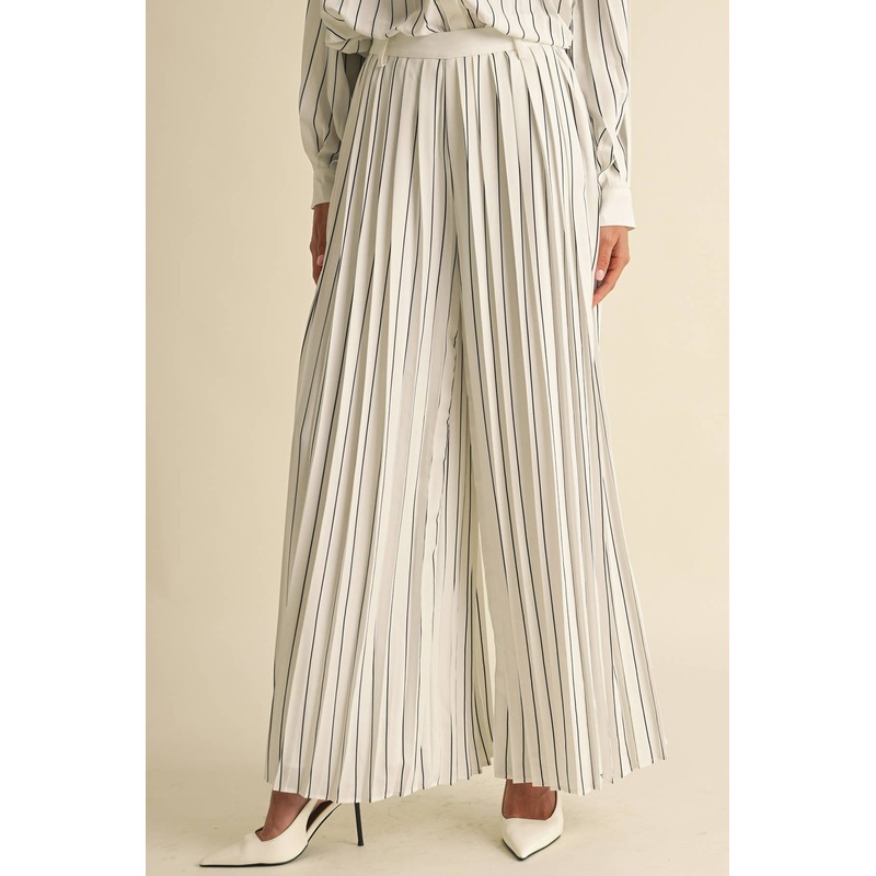 Pleated Stripe Pants WHITE/BLACK M