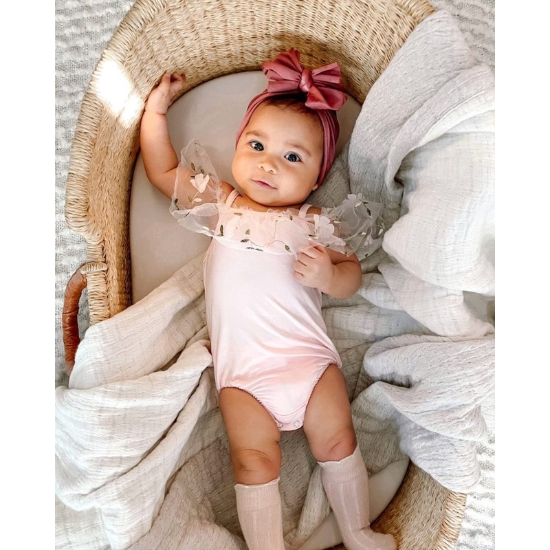 Bristol Applique Off Shoulder Leotard – Pink Swan 0-3months