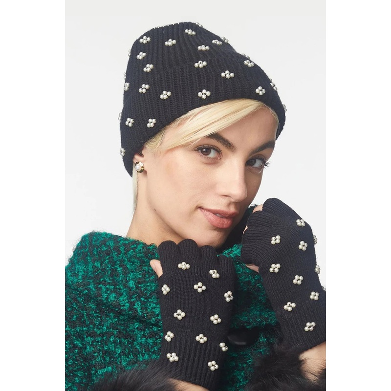 Jet Pearl Cluster Fingerless Knit Gloves