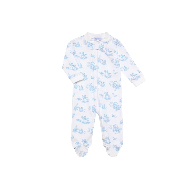 Blue Toile Zipper Footie Blue New Born