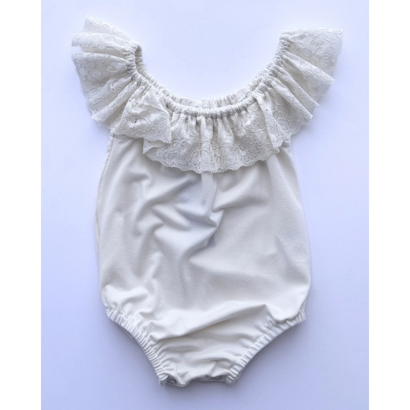 Kenzie Lace Flutter Sleeve Leotard – Vanilla Cream 0-3months