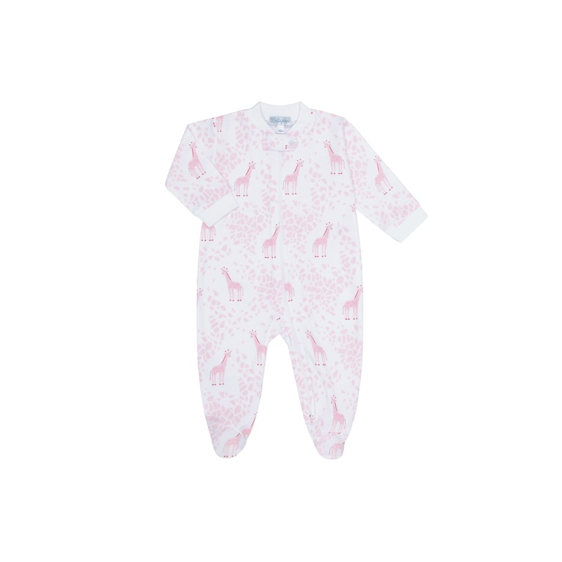 Pink Giraffe Print Zipper Footie Pink New Born