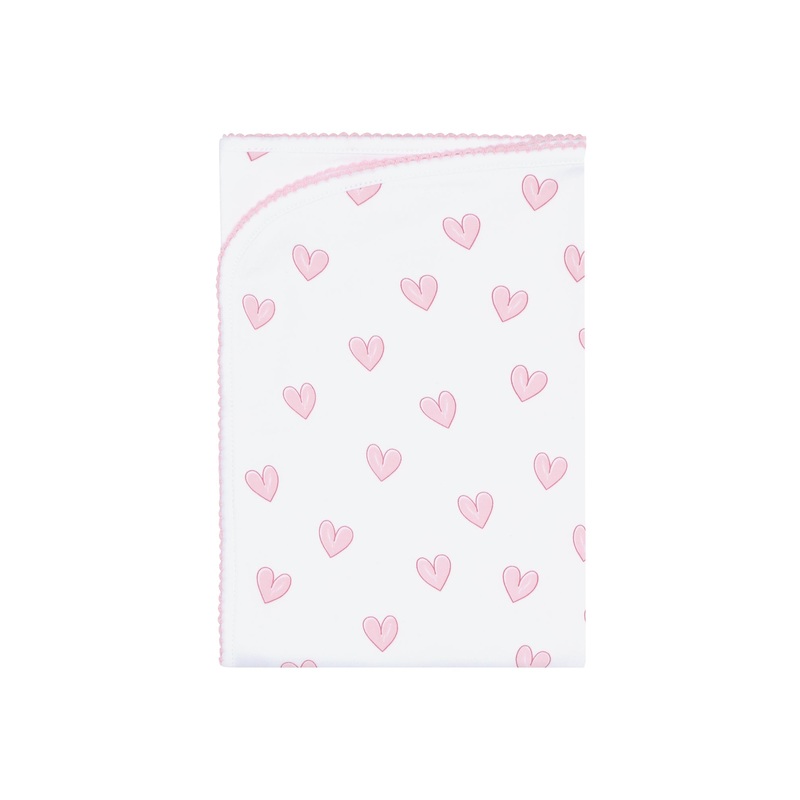 Pink Heart Print Blanket Pink One Size