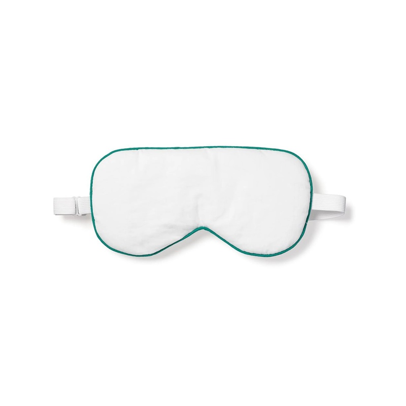 Adult’s Sleep Mask in White with Green Piping