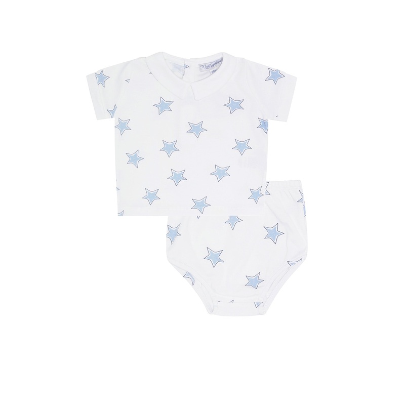Blue Stars Print Diaper Cover Set Blue 0 – 3M