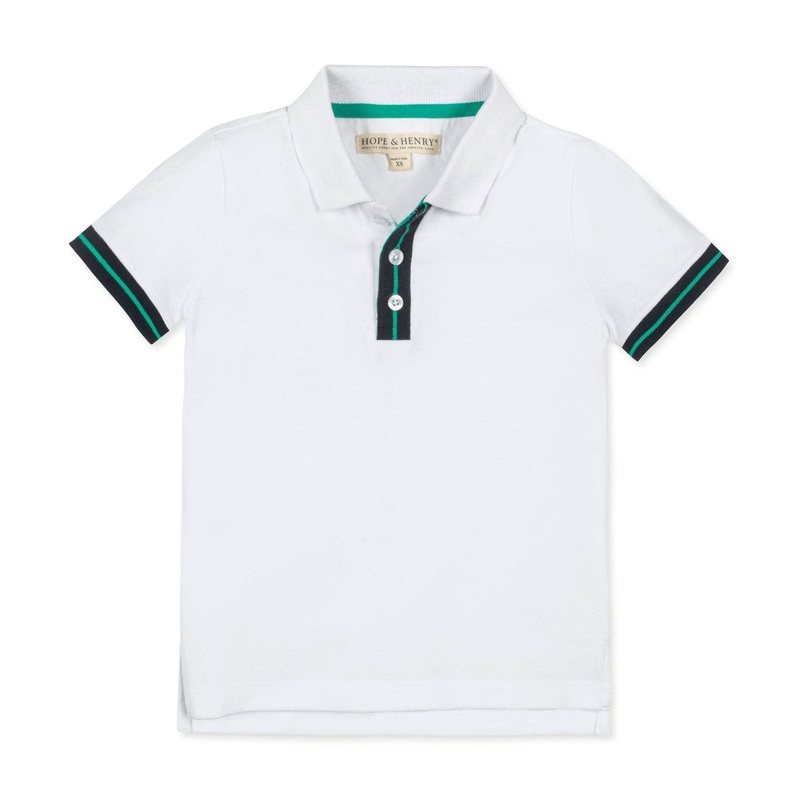 Hope and Henry – Organic Pique Polo White with Navy and Green Small