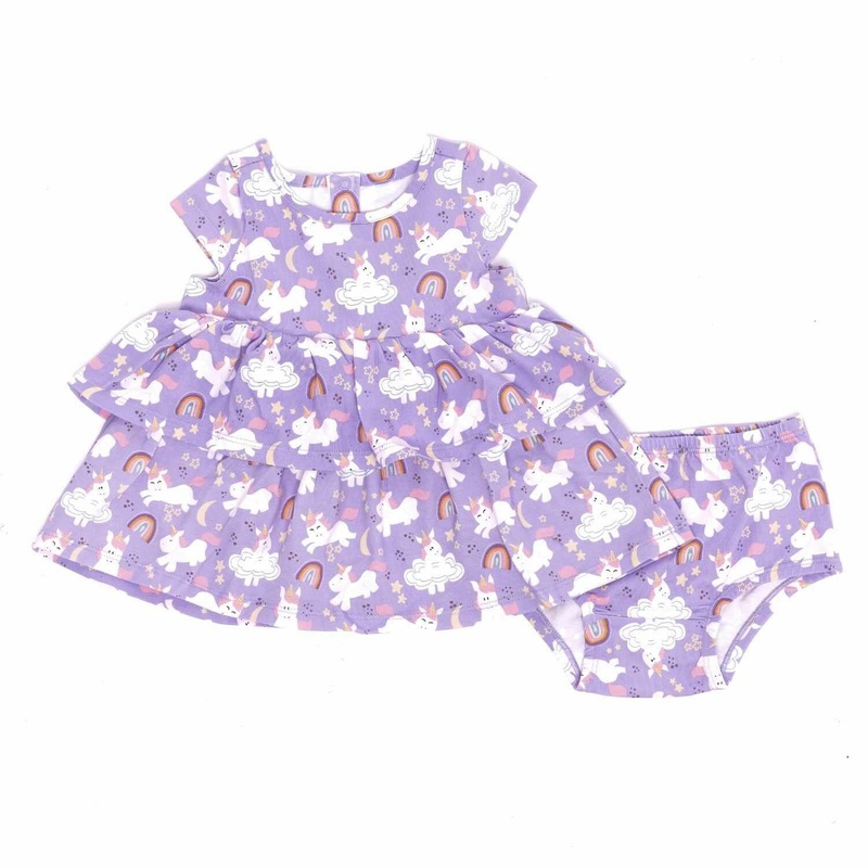 Unicorn Layered Dress with Bloomers 0-3 M