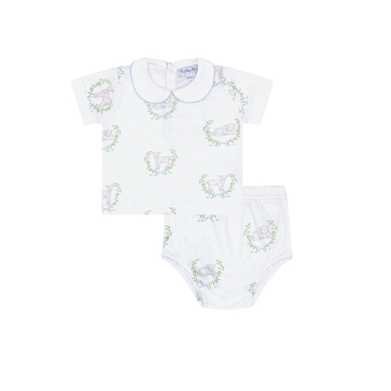 Blue Lamb Print Diaper Cover Set Blue 0 – 3M