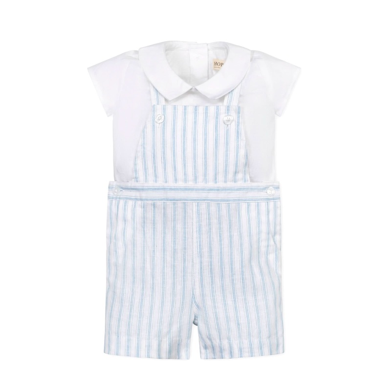 Hope and Henry – Linen Shortie Overall Set Riviera Stripe 3-6 Months