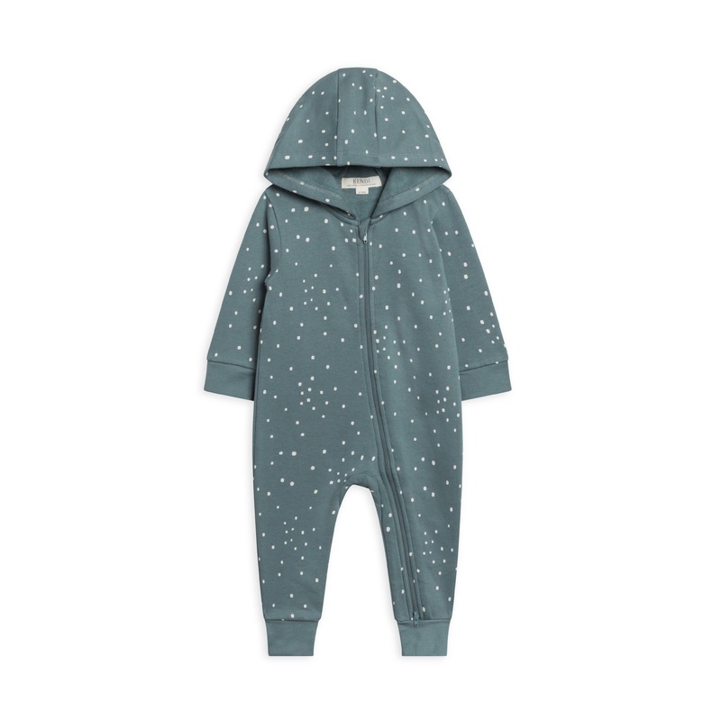 Colored Organics – Greer Fleece Hooded Zipper Romper Square Dot/Teal 0-3m