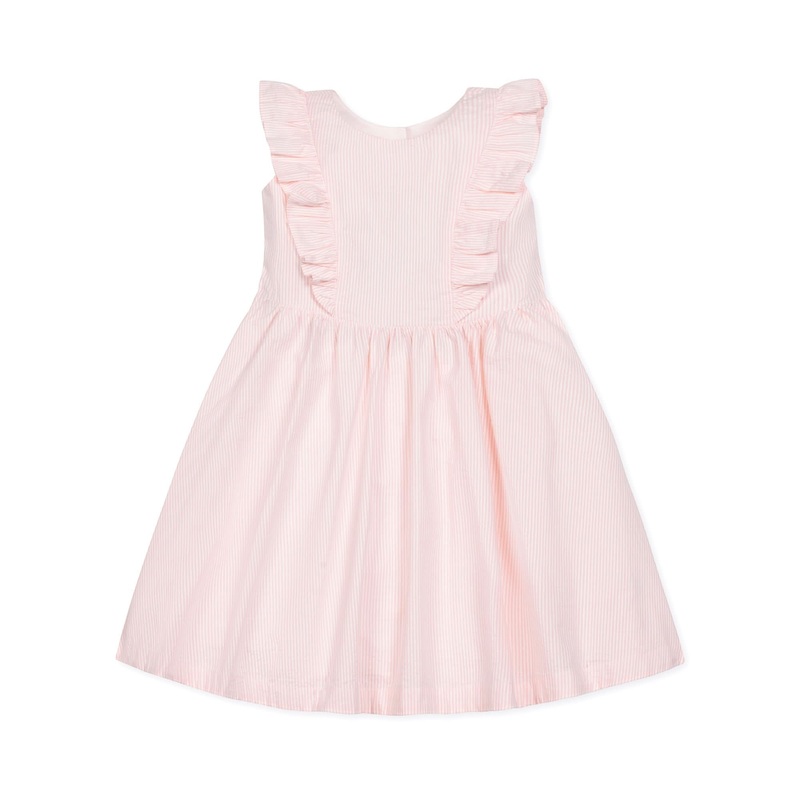 Hope and Henry – Flutter Sleeve Organic Open Back Dress Light Pink 8 Light Pink Seersucker