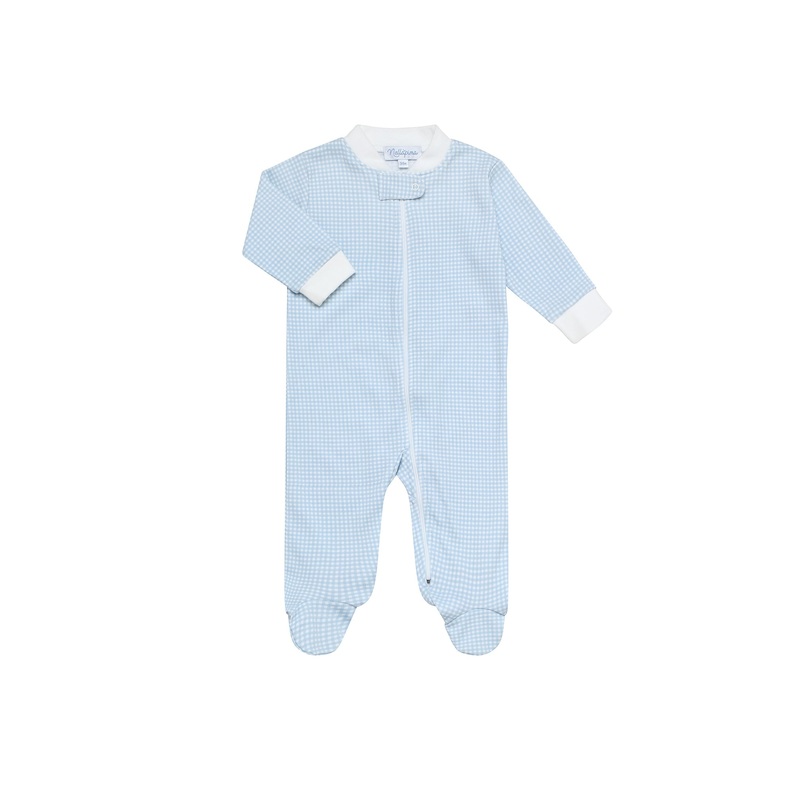 Blue Gingham Zipper Footie Blue New Born
