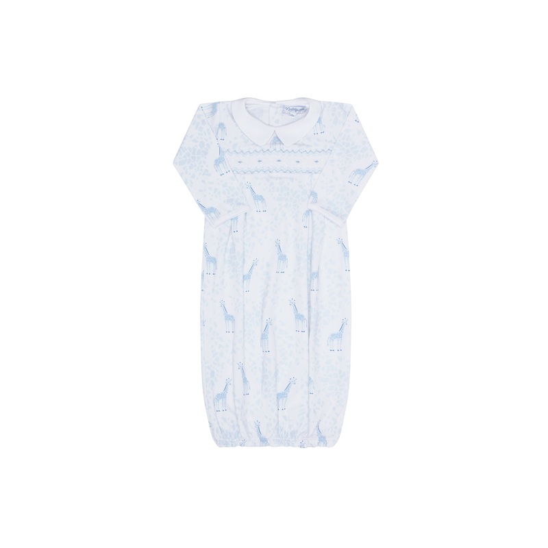 Blue Giraffe Print Smocked Gown Blue 0 – 3M