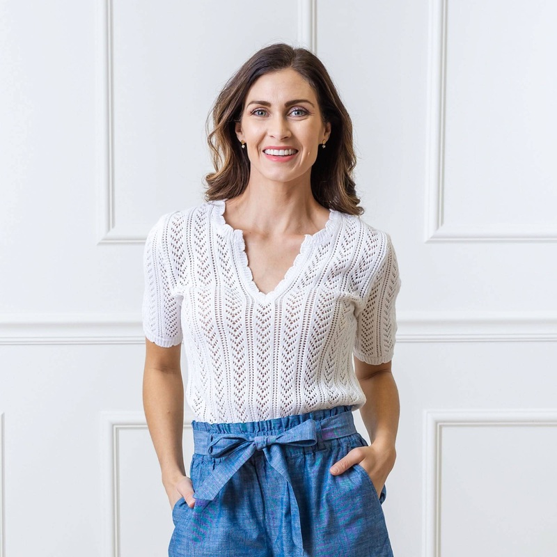 Hope and Henry – V-Neck Pointelle Sweater X-Small White Pointelle V-Neck