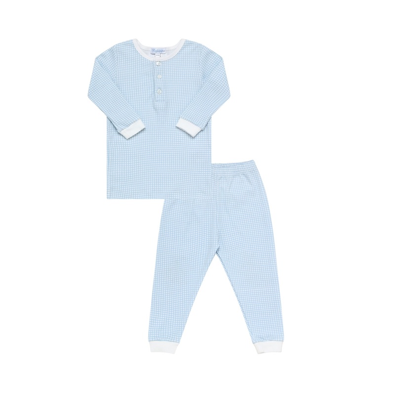 Blue Gingham Baby Pajamas Blue 9 – 12M
