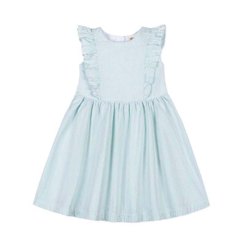 Hope and Henry – Organic Flutter Sleeve Open Back Dress 5 Mint Seersucker