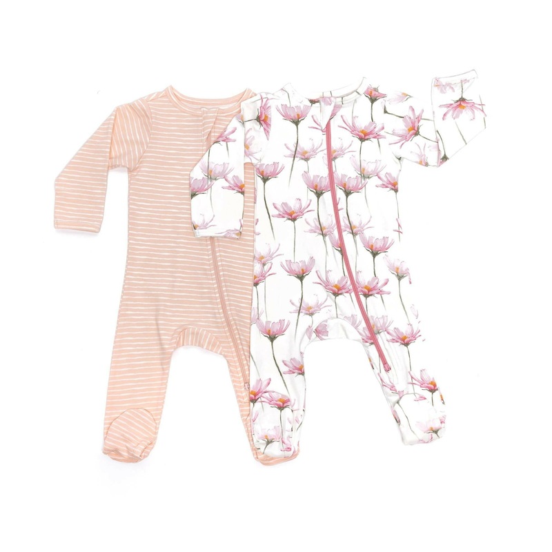 Organic Footie – Pink Stripes Newborn
