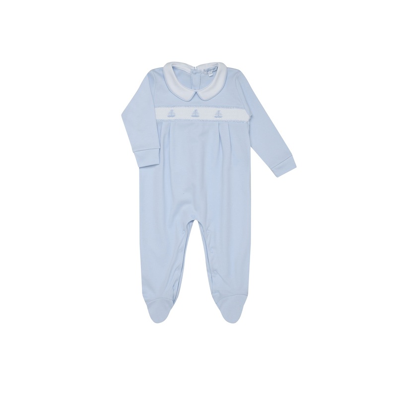 Sailboat Smocked Footie Blue 0 – 3M