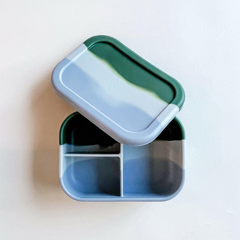 Silicone Bento Lunch & Snack Box for kids & adults Marble Green