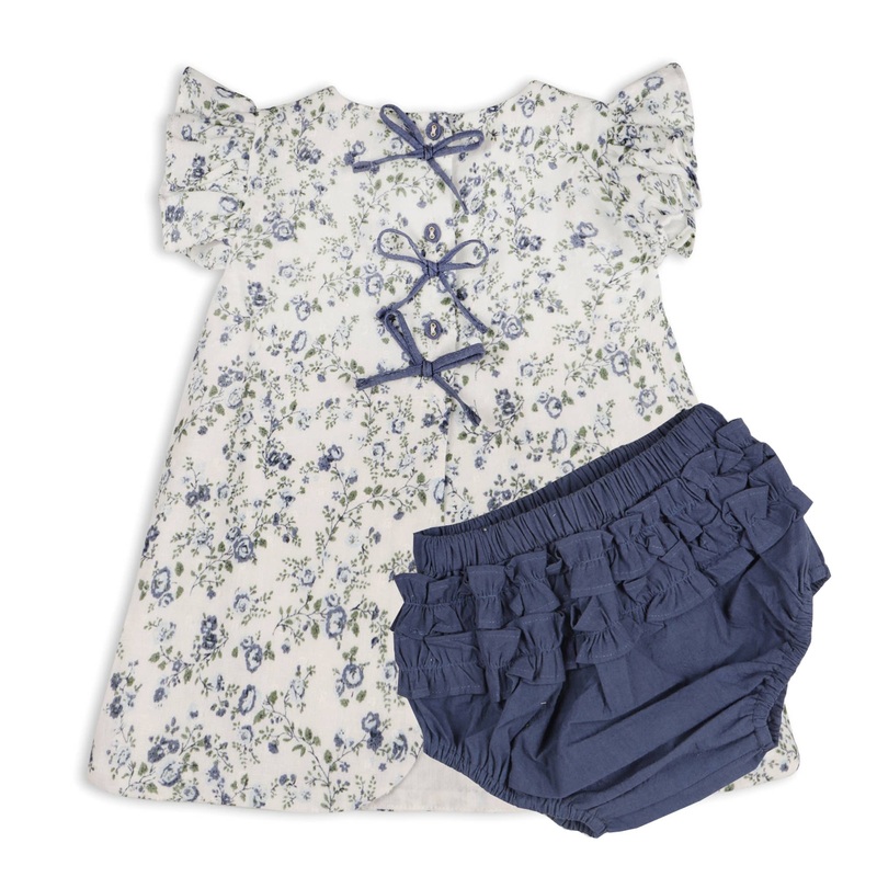 Viverano Organics – Celia Floral Baby Bow Blouse +Bloomer (Organic) 3-6M Navy Ditsy Floral