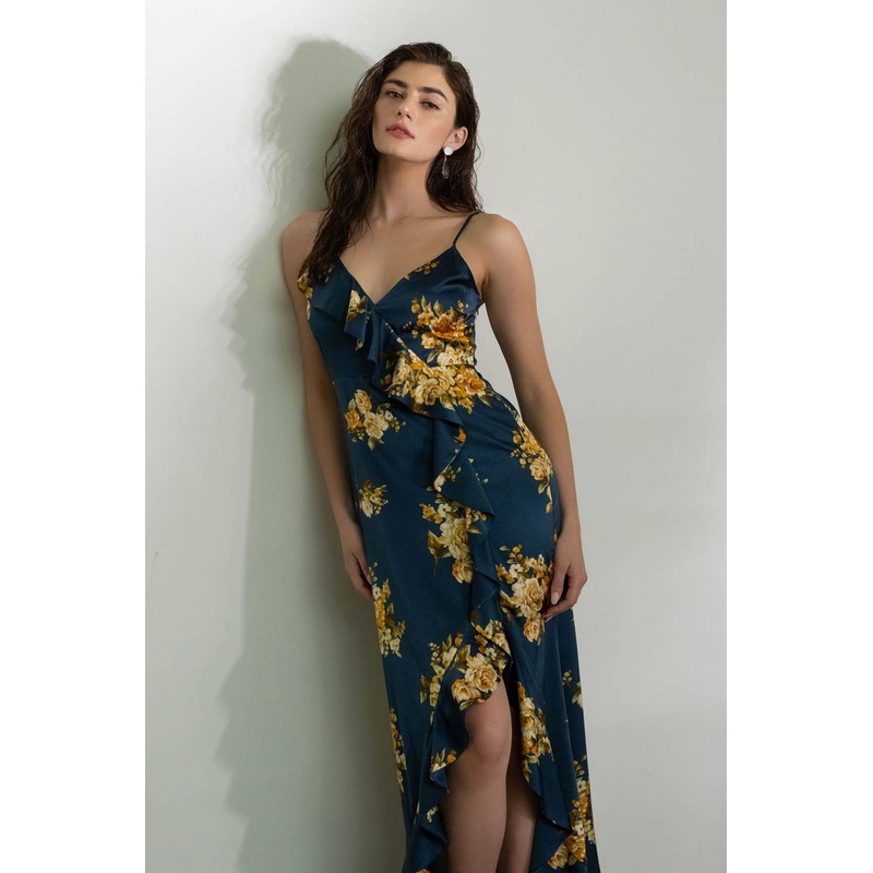 Floral Sleeveless Ruffle Wrap Maxi Dress XS