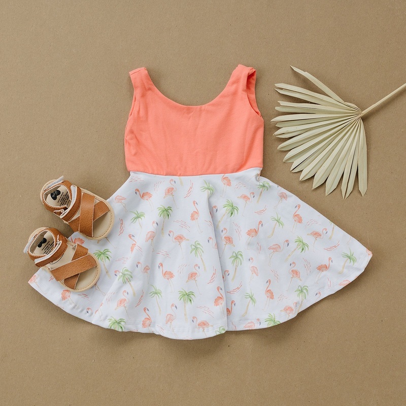 Peach Flamingo Twirl Dress (Peach Bodice) 6-12 Months