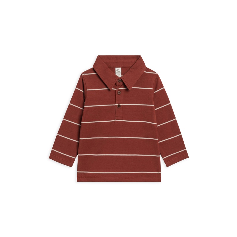 Colored Organics – Doyle Long Sleeve Collared Top Hunter Stripe/Garnet 2T