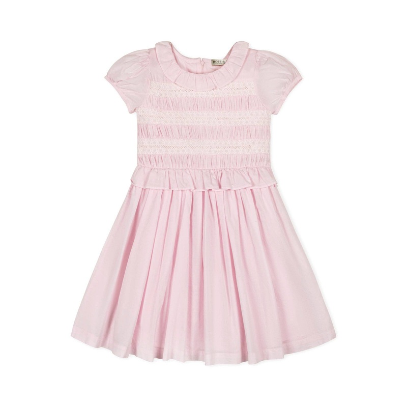 Hope and Henry – Organic Puff Sleeve Smocked Party Dress Pale Pink 6