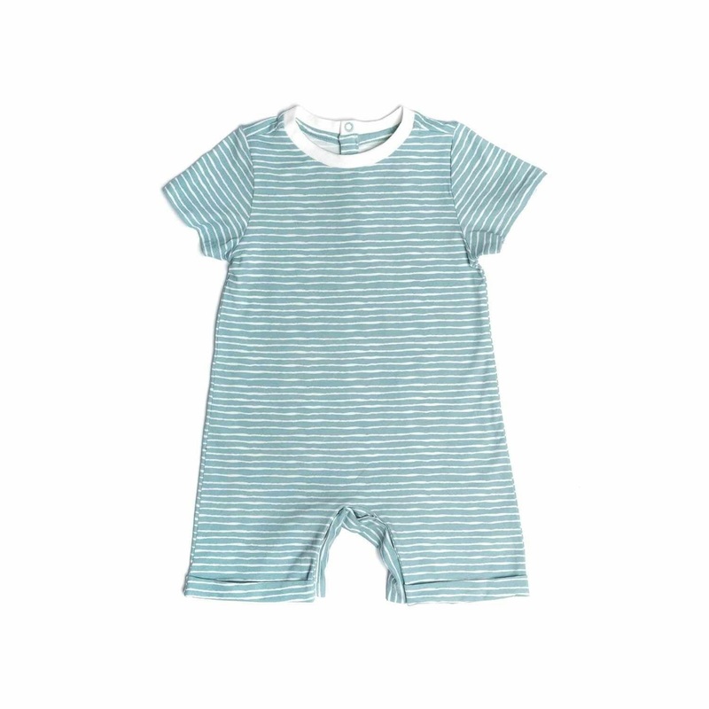 Organic Snap Romper in Green Stripes Newborn