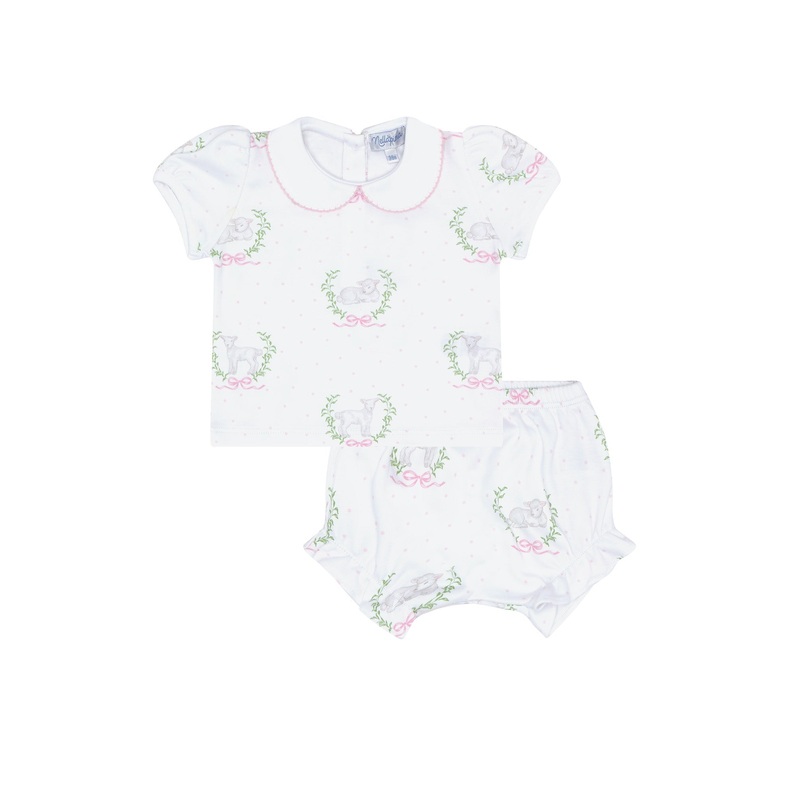 Pink Lamb Print Diaper Cover Set Pink 0 – 3M