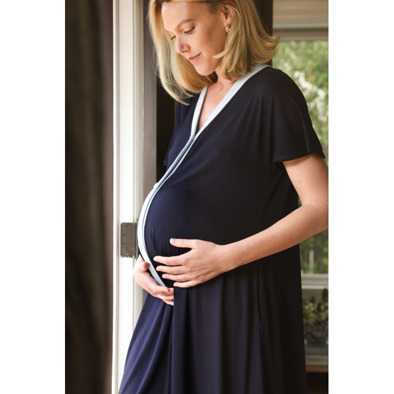 The Luxe Labor & Delivery Gown Navy & Pink