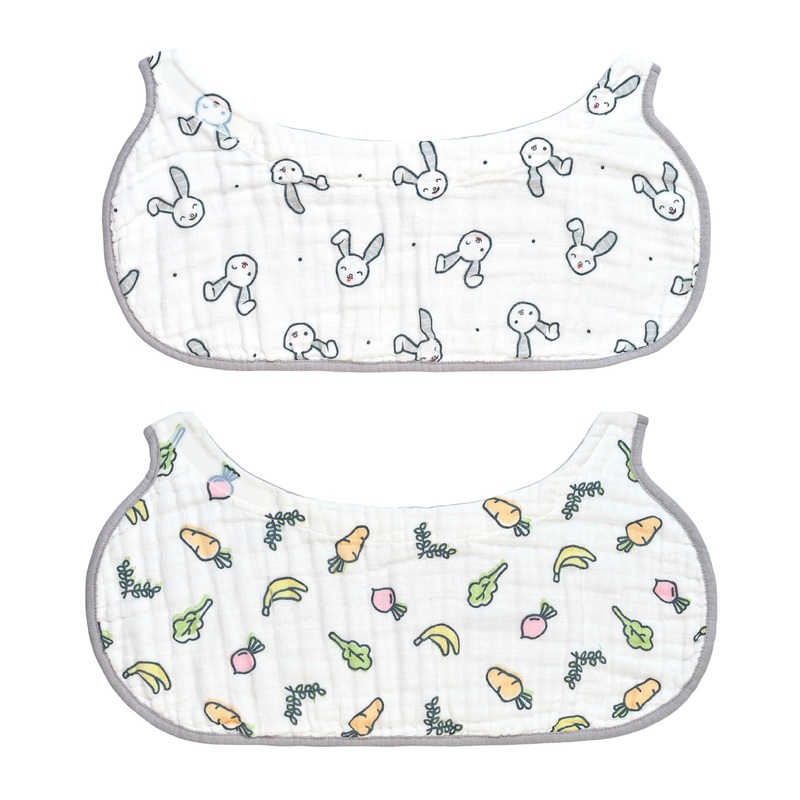 2-in-1 Non-Slip Burp Cloth and Bib Bunny/Veggie 2-Pack